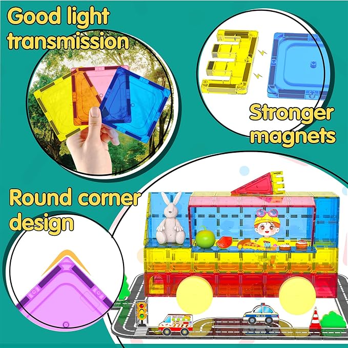 106Pcs Christmas Magnetic Tiles, Magnetic Building Blocks, Preschool Montessori Toys Gift for 3+ Year Old Boys and Girls, Sensory Toys for Kids Aged 3-5 and 4-8, Ideas for Toddler with Autism - Image 3