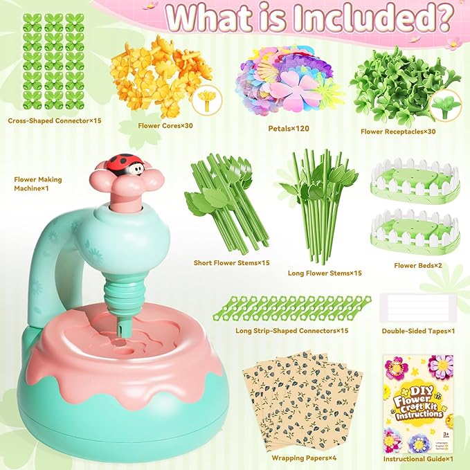 Flower Bouquet Making Kit, DIY Flower Bouquets Craft Toys for Kids, Arts & Crafts Educational Activity Set for Girls Toddler, Christmas Birthday Gift for 4 5 6 7 8+ Year Old Girls and Boys