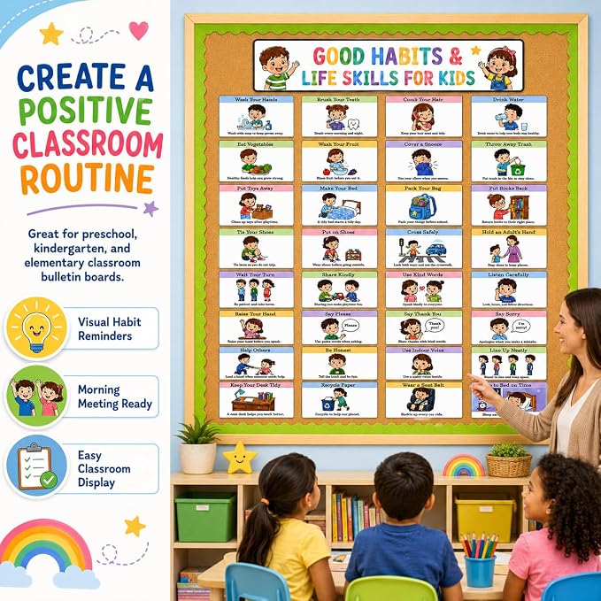 33 Pcs Good Habits & Life Skills Cards for Kids, Classroom Behavior Chart and Daily Routine Visual Cards for Preschool Kindergarten Homeschool Decor - Image 6