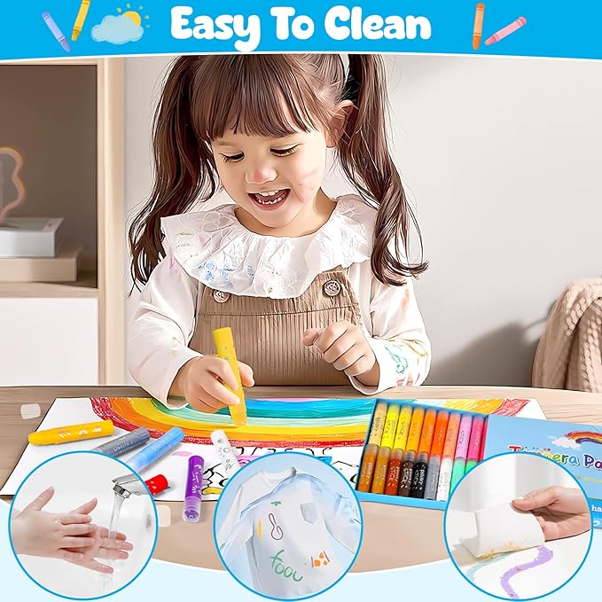 Stocking Stuffers for Kids, Tempera Paint Sticks with 24 Assorted Colors, Washable Paint Set for Toddler 1-3 2-4, Quick Drying and No Mess Paint for Arts and Crafts Supplies