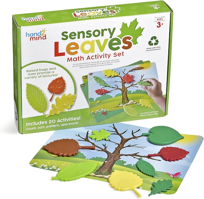 hand2mind Sensory Leaves Math Activity Set, Pattern Play, Shape Puzzle, Pattern Blocks Cards, Math Counters, Sorting Toy, Shapes for Toddlers, Counting Toy, Kindergarten Learning Activities by hand2mind
