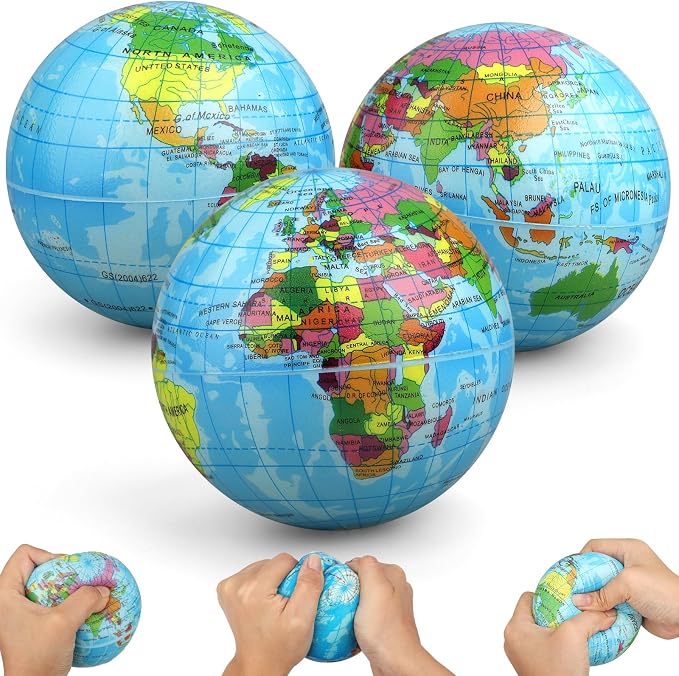 Umnodobn Mini Earth Soft Squishy Ball 3 Pack - 3.7 Inch Foam Globe Stress Balls for Boys Girls- Educational Geography Squishies Toys- Squeeze Sensory Learning Toy World Map for Kids Adults - Image 9