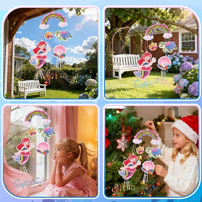 YOTOY Poke Arts and Crafts Kits for Kids - Ocean Poke Art Kit with Wind Chime Craft, Toys for Girls Ages 4-10, DIY Decor Creative Activit Game, Birthday Gift for 4 5 6 7 8 9 Year Old