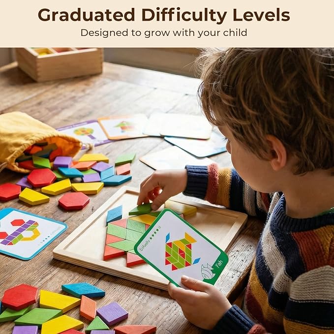 LovesTown 209 PCS Shapes Wooden Pattern Blocks for Kids - Image 4