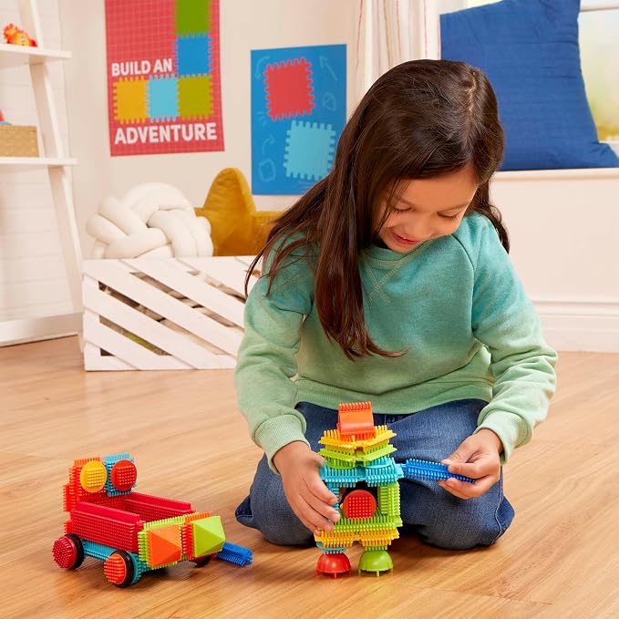Battat Bristle Blocks Basic Builder Bucket, 50-Piece Building Toys, Playset - Image 2