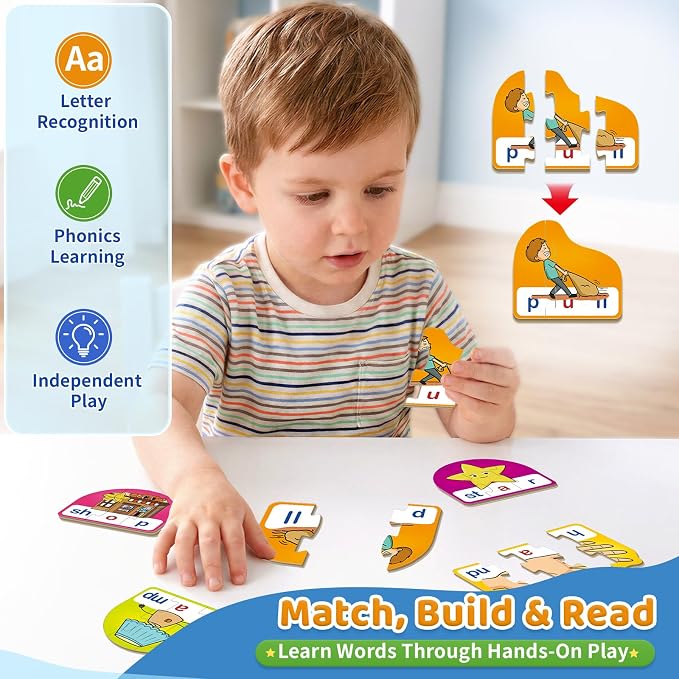 Phonics & Word Puzzle Cards for Kids 3+, 2 in 1 CVC & CVCC - Image 7
