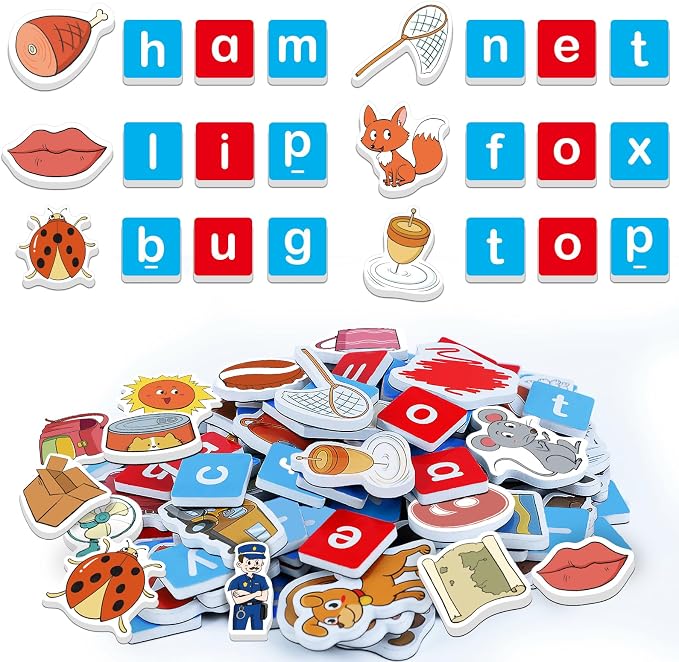 Kasfalci Magnetic Letters & CVC Word Games, Phonics Games, Alphabet Learning Toys, Refrigerator Fridge ABC Magnets for Kids, Speech Therapy Toys for Toddler, Spelling Reading for Preschool Classroom by Kasfalci