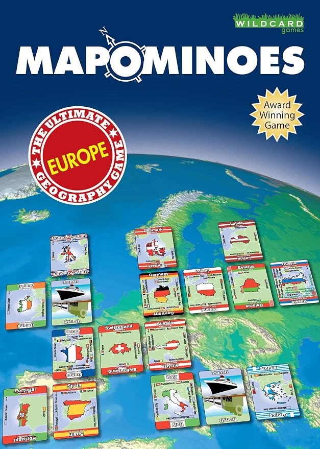 MAPOMINOES Europe – The Ultimate Geography Game – Fun and Educational Travel Card Game About Connecting European Countries for Kids Teens and Adults. Like Dominoes with maps. by Wild+Card+Games