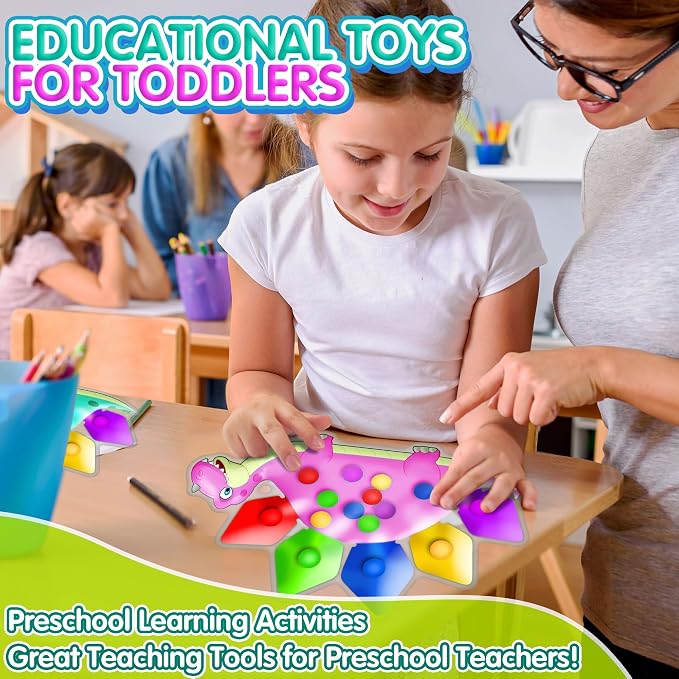 Pink Dinosaur Color Sorting Sensory Toy for Toddler Girls, Montessori Toys Fine Motor Skill Calm Down Fidget for Classroom Activities Aged 2 3 4 Year Old Kid Valentine Easter Basket Stuffers Gifts - Image 4