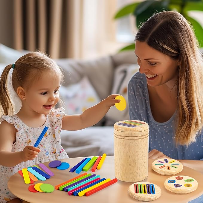 Montessori Toys for 3 4 5 Year Old, 4 in 1 Wooden Color Sorting Toys, Preschool Learning Activities Fine Motor Skills Sensory Toys for Toddlers - Image 2