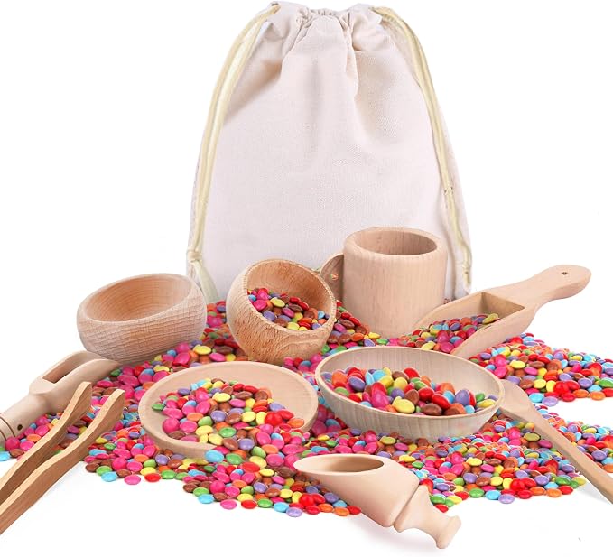 Yowlieu 10 Pcs Wooden Sensory Bin Tools for Toddlers & Preschool Children, Montessori Sensory Wooden Toys Fine Motor Learning Pretend Play Sensory Tools for Kids by Yowlieu