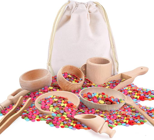 Yowlieu 10 Pcs Wooden Sensory Bin Tools for Toddlers & Preschool Children, Montessori Sensory Wooden Toys Fine Motor Learning Pretend Play Sensory Tools for Kids by Yowlieu