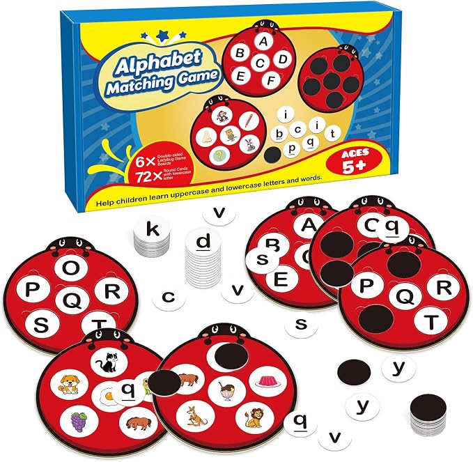 Kasfalci Alphabet Games for Kids Toddlers,Animal Cards,Alphabet Learning Toys,ABC Flash Cards,Speech Therapy,Letter Matching Board Games for Kids 3-6,Ladybug Toys,Preschool Classroom Must Haves by Kasfalci
