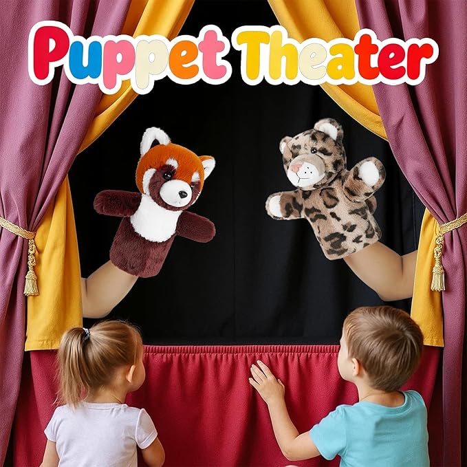 Puppet for Kids Gift for Boys Girls Interactive Role Play Animal Hand Toy Stuffed Plush Wild Animal Safari Educational Tool Leopard
