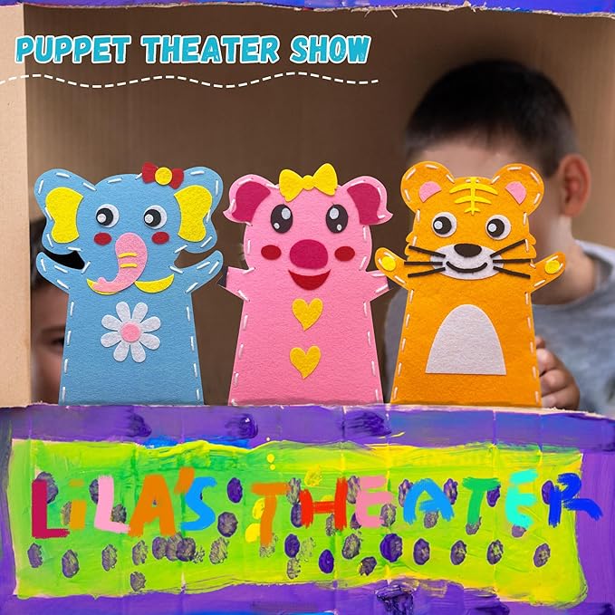 Animal Hand Puppet Crafts Kit for Kids 8pcs Sewing Kits for Girls 4-9 Felt DIY Sewing Projects Toddler Activities Story Telling Pretend Play Party Favors Toys