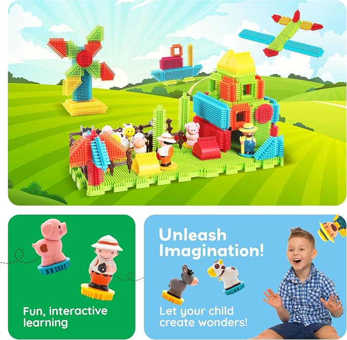 PicassoTiles PTB100 100pcs Hedgehog Shape 3D Building Blocks Tiles Farm Theme Set Learning Playset STEM Toy Set Educational Kit Child Branin Development Preschool Kindergarten Toy - Image 6