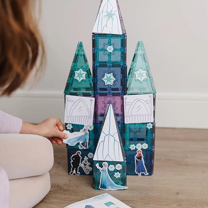 Tytan Toys Disney Frozen Magnetic Tiles Princess Castle - 68-Piece STEAM Building Set with Glitter Tiles & Elsa, Anna, Olaf Stickers - Educational Frozen Toys for Girls Age 3-4+ - Image 5