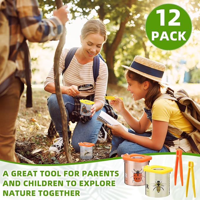 Halloscume 12 Pack Insect Bug Viewer for Kids with Tweezers Magnifying Insect Box Insect Observation Kit Bug Catcher Bug Container Insect Cage Bug Jar for Science Nature Exploration Collecting Kit - Image 7
