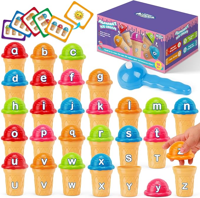 Aizweb Ice Cream Alphabet Learning Toys,Color Sorting Matching Letter Game for Toddlers,Stacking Montessori Preschool Kindergarten Learning Activities,Educational ABC Fine Motor Skills Toys by AIZWEB