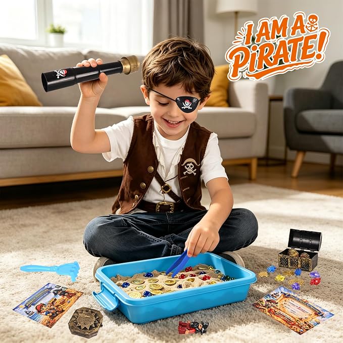 Pirate Treasure Chest Sensory Bin for Kids with Sensory Sand - Image 2