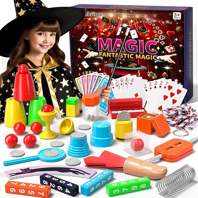 Magic Kit for Kids 6-8-10-12, 130 Magic Tricks Set for Kids with Magician Costume and Magic Wand, Board Game Christmas Birthday Gifts Toys Magic Set for Ages 6 7 8 9 10 11 12 Years Old Boys Girls