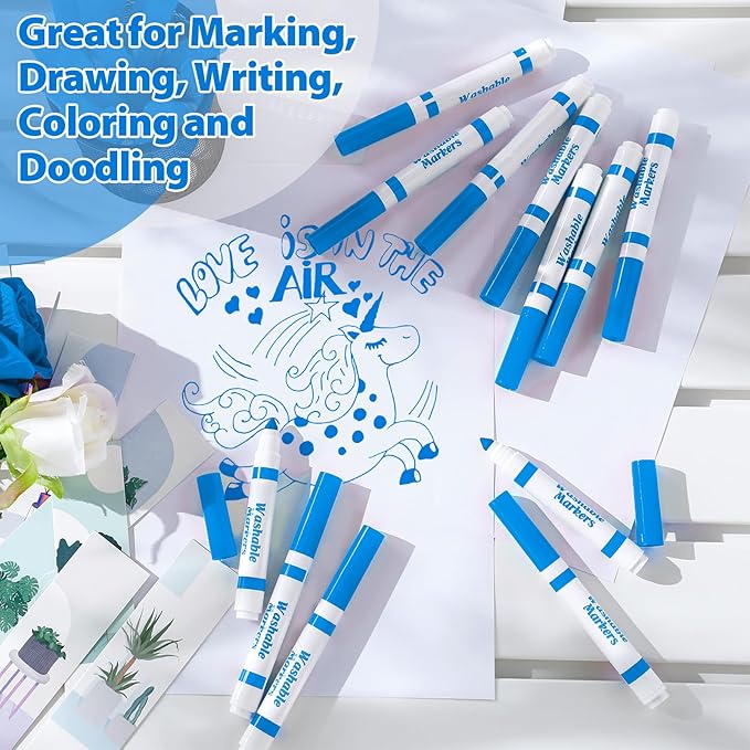 Janlaugh 36 Pcs Light Blue Washable Markers Bulk Coloring Broad Line Marker for Kid Light Blue Conical Tip Drawing Pen for Christmas School Travel Art Baby Shower Gender Reveal Party Supplies, Ages 6+