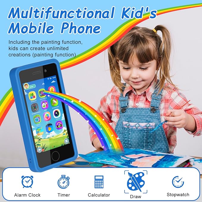 3.97" Touchscreen Kids Toys Smart Phone, Kids Phone with Games & Dual Camera, Toddler Toys Phone, Boys and Girls Learning Toy Phone for 3-9 Years Old (Blue)