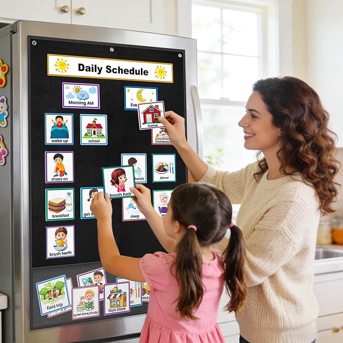 AKAYOK 24"x36" Felt Board for Classroom & Home - Flannel Story Board with Magnets, Transparent Pocket & 30 Self Adhesive Dots | Interactive Learning, Visual Schedule, Storytelling for Teachers & Kid - Image 5