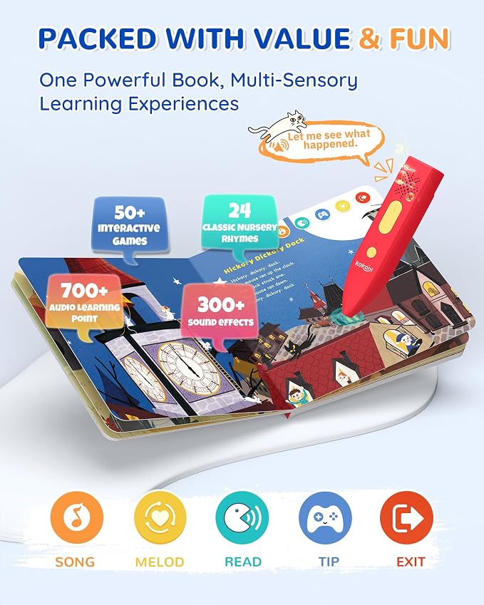 KOKODI Talking Pen Books Set, Interactive Audio Nursery Rhymes with Learning Pen, Educational Sensory Toy, Early Learning Gift for Toddlers Kids, Birthday & Christmas Gifts for Boys Girls Age 2-6 - Image 4