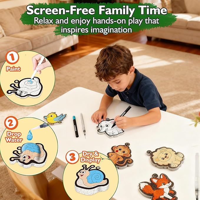 Aqua Puffs 3D Art Kit, Jungle & Forest Animals Crafts for Kids, DIY Foam Texture Painting & Inflate Activity – Easy, Fun, Mess-Free, Christmas Birthday Gift for Girls & Boys Age 4 5 6 7 8 9 10