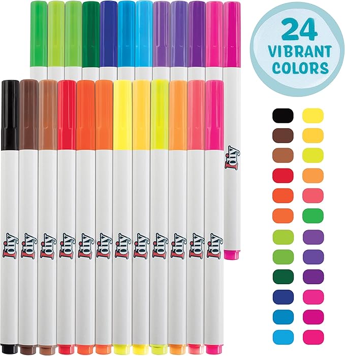 Fabric Markers (24 Colors) Permanent Coloring DIY Paint Pens-Art Paint Pens Kit w/Fine Bullet Tip for Clothes & Fabric-Fade Proof & No Bleed, Child Safe, Non-Toxic, Arts & Crafts Summer Camp Activity