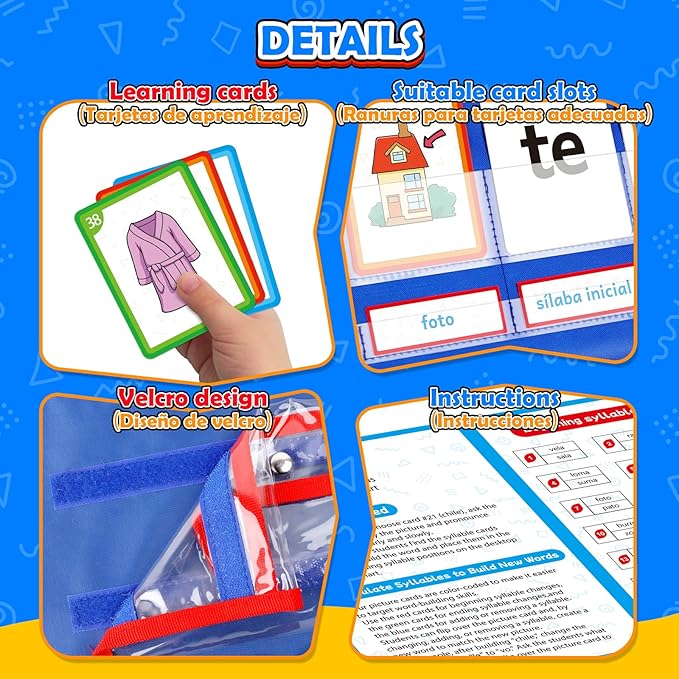 Spanish Learning Word Building Pocket Chart for Kids, Spanish Vocabulary Games Toddler Flash Cards Sight Words Flashcards Languages Spelling Reading Phonics Games for Kindergarten Preschool - Image 6