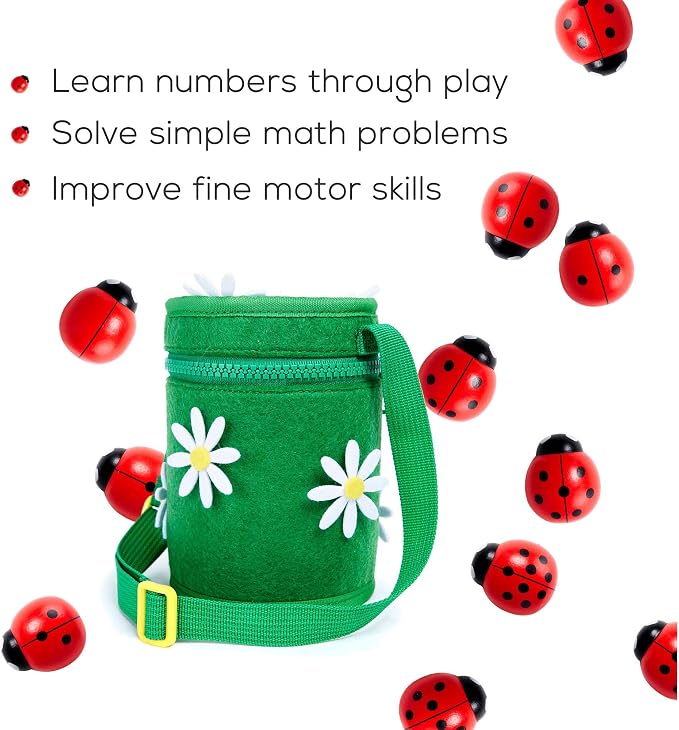Counting Ladybugs - Montessori Wooden Counting Toy for Girls 3 4 5 Year Old - Ladybug Learning Toys for Toddlers - Preschool Kids Toys for Number Matching, Sorting & Fine Motor Skills - Lady Bug Gifts - Image 3