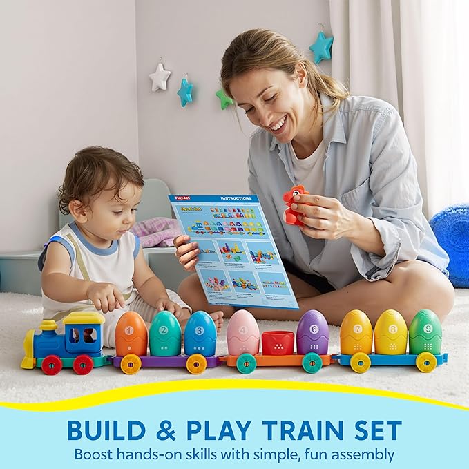 Learning Toy for Toddlers 1 2 3 Years Old, Counting, Matching & Sorting Montessori Learning Dinosaur Number Train Including 9 Dinosaurs and 1 Tamer, Easter Christmas Birthday Gift for Baby Boys Girls