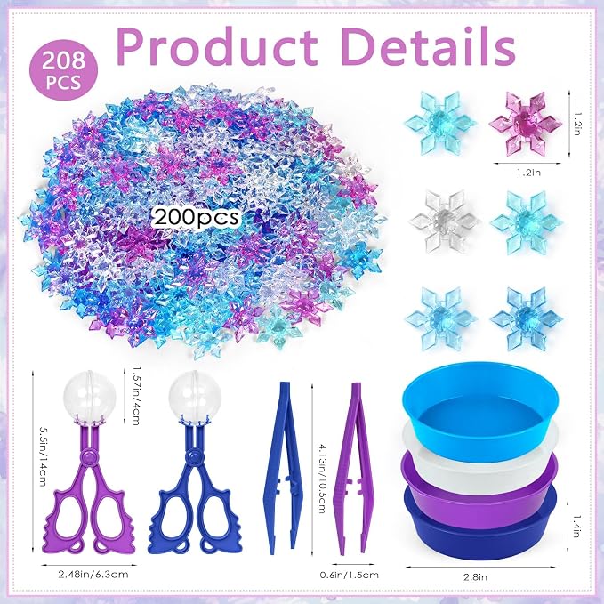 208 Pcs Winter Frozen Sensory Bin Items Winter Acrylic Snowflake Counting Sorting Sensory Bin Filler Frozen Snowflake Counts Decor - Image 2
