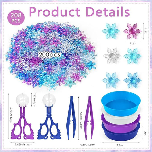 208 Pcs Winter Frozen Sensory Bin Items Winter Acrylic Snowflake Counting Sorting Sensory Bin Filler Frozen Snowflake Counts Decor - Image 2