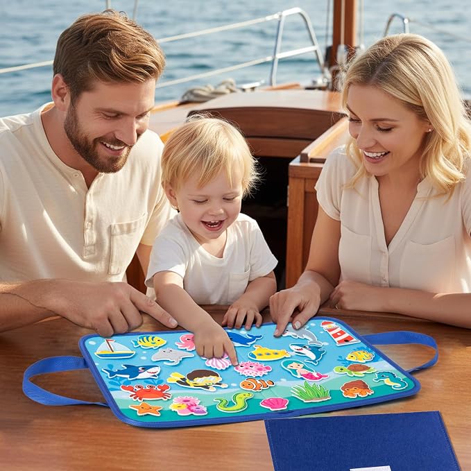 WATINC Travel Felt Board Story Set - 25PCS Portable Felt Board Educational Birthday Gift for Boy Girl Toddler, Under the Sea Storytelling Preschool Early Learning Interactive Play Kit (Ocean Animals) - Image 5