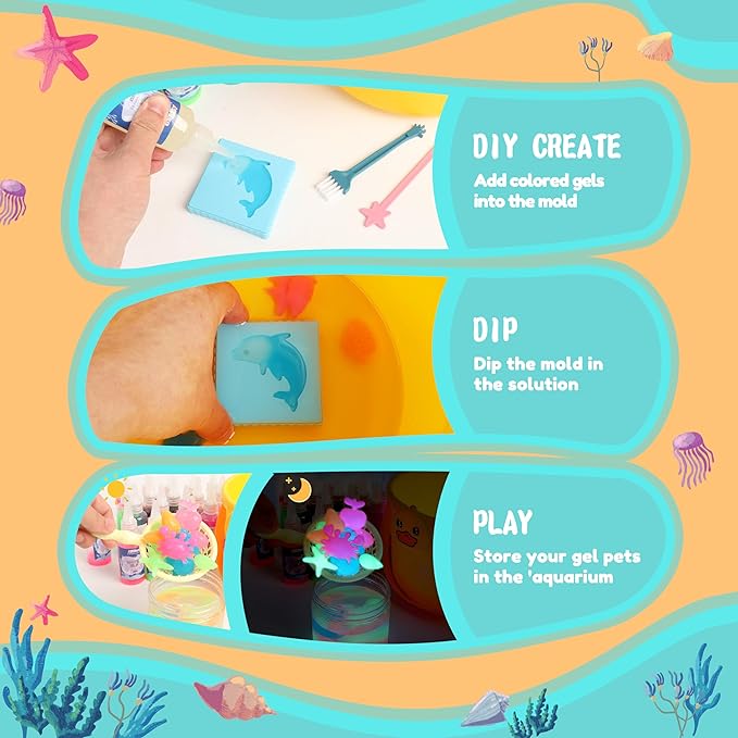 ARTPAR Water Elf Magic Gel Kit - 20 Colorful Gels + 16 Fantasy Molds - Non-Toxic Sensory Toys for Kids - Creative Arts & Crafts Project - Birthday Gifts for 5 6 7 8 9 10 Year Old Girls Boys