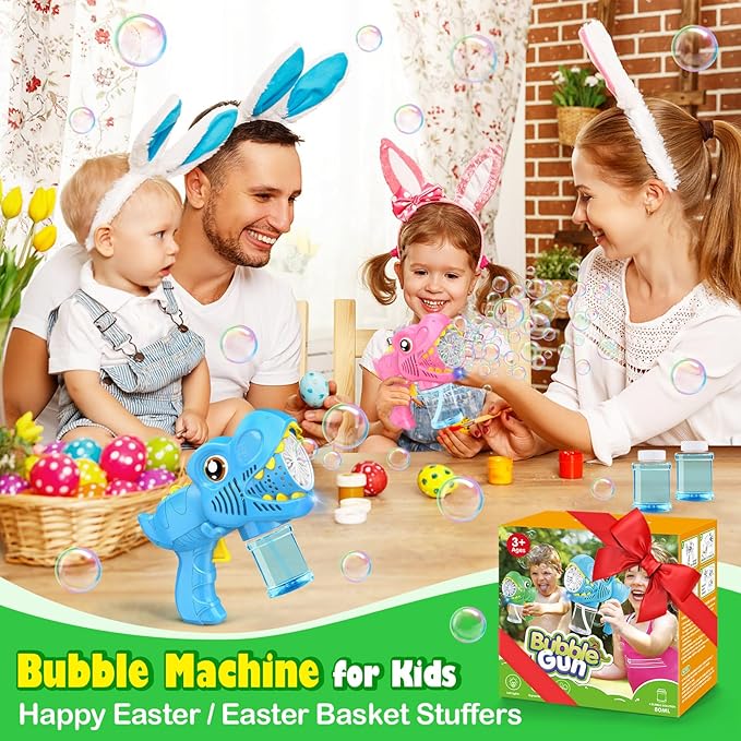 Toys for Boys Girls Ages 4-8 - 2 Pack Bubble Machine Gun Rechargeable Dinosaur Toy Gift for 4 5 6 7 8 Boy Girl Kids Toddlers Outdoor Toys 4-6 Easter Basket Stuffers Christmas Valentines Gift