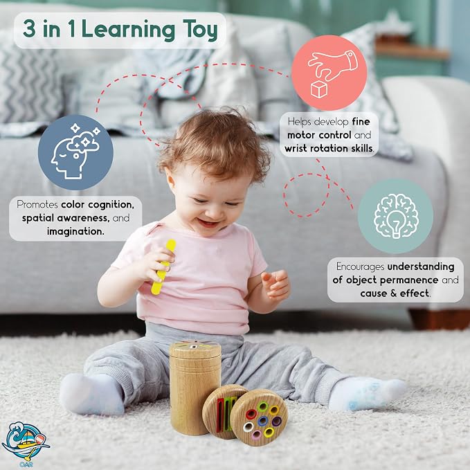 OAR Wooden Montessori Baby Toddler Toys 1-3, 3 in 1 Fine Motor Sensory Toy - Image 5