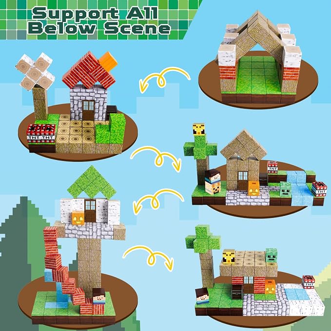 Magnetic Blocks-100PCS Magnetic Building Blocks Magnetic Tiles Stacking, Build Magnet Forest Set, STEM Montessori Sensory Toys for Kids Boys Girls Ages 3 4 5 6 7 8 9 10 Christmas Birthday Gifts - Image 3