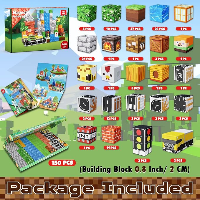 Magneverse 150 PCS Magnetic Blocks - Forest Magnetic Building Block for Kids Ages 4-8, Magnetic Cubes for Boys Girls, STEM Educational Stacking Magnet Toy for 3 4 5 6 7 8 9 10 11 12 Birthday Gifts - Image 2
