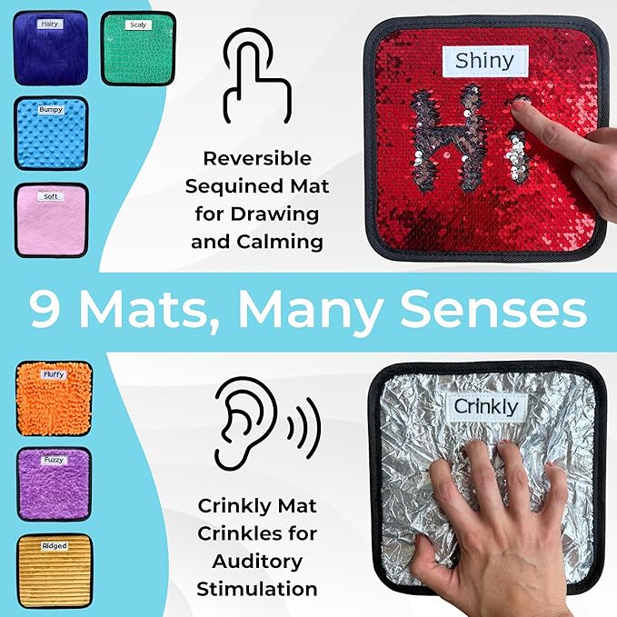 9 Labeled Sensory Mats w/Lesson Plans | Autism Sensory Products | Preschool Classroom Must Haves | Montessori Toys | Sensory Tiles for Sensory Wall Toys