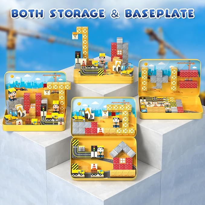 Axirata 60PCS Mini Magnetic Blocks Travel Set for Kids, Mini Magnetic Tiles Building Cubes with Portable Iron Box, STEM Construction Sensory Toy for Toddler Boys Girls Age 3-5 4-8 8-12+ - Image 4