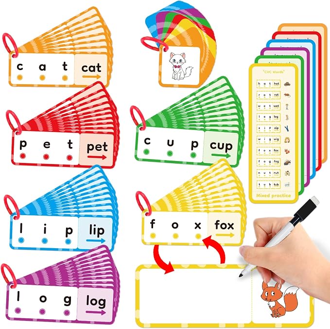 Kasfalci CVC Flash Cards Word Games,Back to School Supplies,Phonics Games,Speech Therapy Toys for Toddlers Kids,Spelling Reading Learning Games,Kindergarten Preschool Learning Activities by Kasfalci