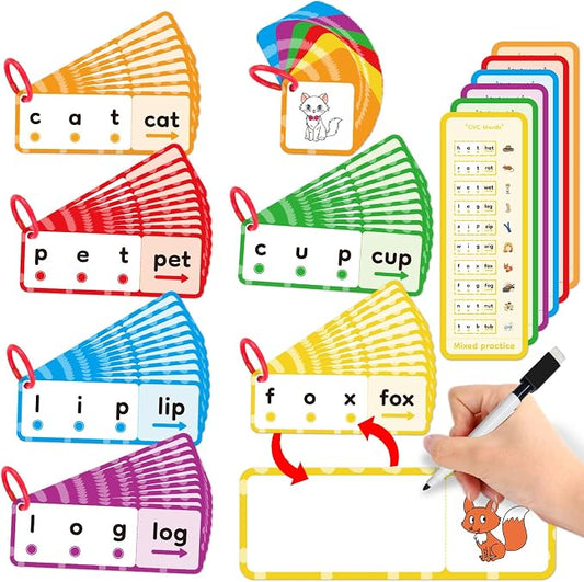 Kasfalci CVC Flash Cards Word Games,Back to School Supplies,Phonics Games,Speech Therapy Toys for Toddlers Kids,Spelling Reading Learning Games,Kindergarten Preschool Learning Activities by Kasfalci
