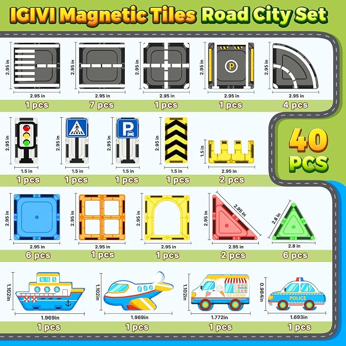 Magnetic Tiles Road Set, STEM Magnetic Blocks for Kids Ages 3-5 4-8 5-7, Construction Magnet Tiles Kids Toys, Christmas Birthday Gift for Boys Girls Ages 3+ - Image 5