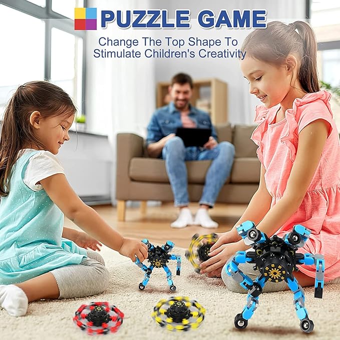 Fidget Toys Transformable Fidget Spinners ADHD Tools for Kids Adult Teen Toddler Autism Sensory Toys Juguetes para Niños 4 Pack Party Favors for Kids