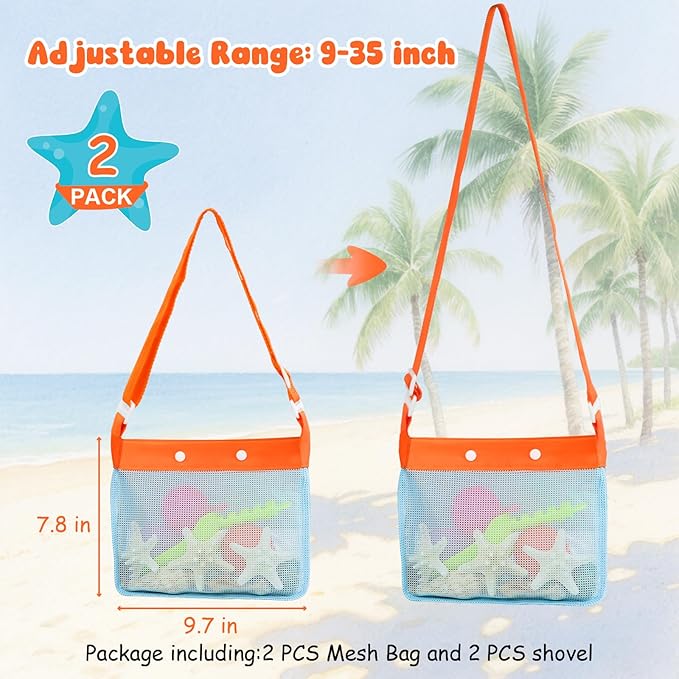 2 PCS Beach Mesh Shovel Sand Sifters with 2 PCS Mesh Beach Bag - Image 3