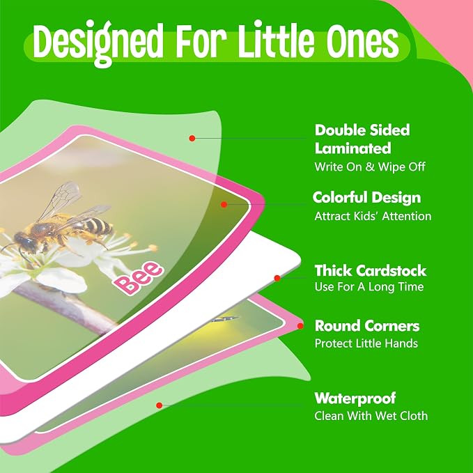 4 Flipbooks for Learning Words, Mini Book Set with Real Pictures, Vocabulary Builder to Learn Verbs, Nouns, Foods, Animals, Double Sided Printed Word Learning Flipbook, Early Educational Tool For Kids - Image 3